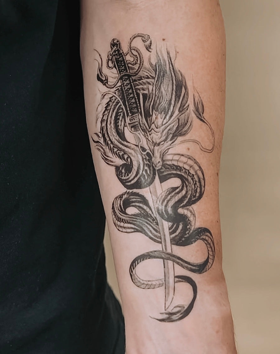 Samurai Dragon - Temporary Tattoo