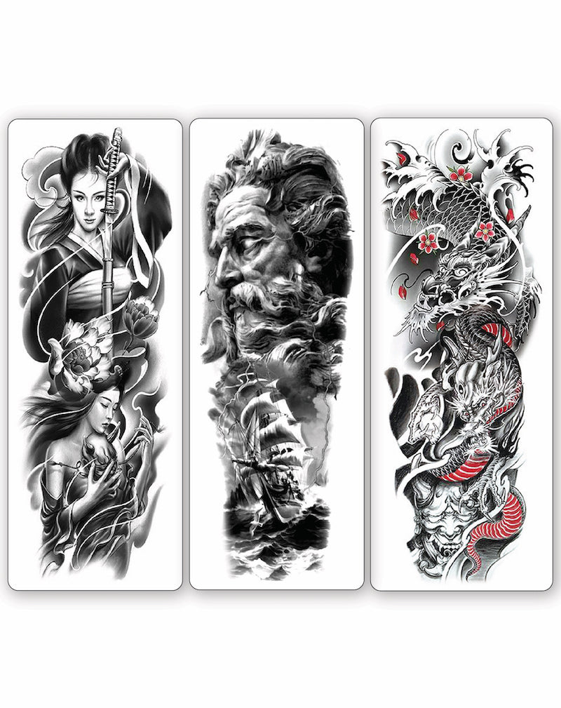 3 Full Sleeves Temporary Pack - Temporary Tattoos