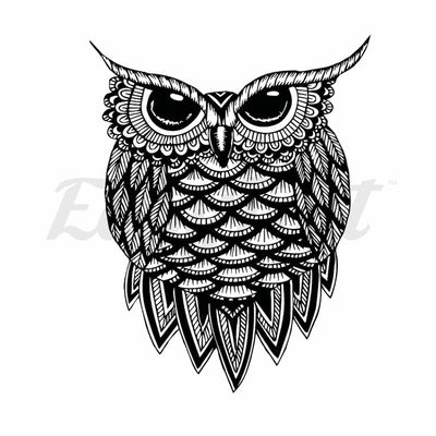 Intricate Owl - Temporary Tattoo