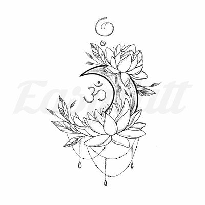 Lotus Crescent Moon - Temporary Tattoo