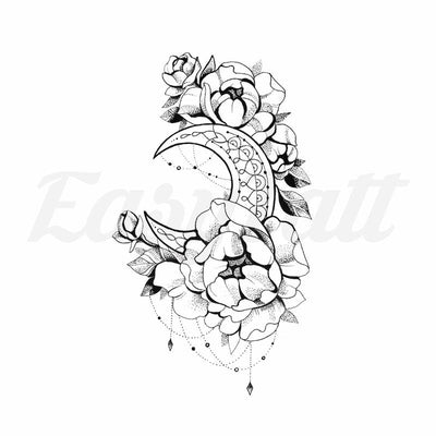 Lotus Flower and Crescent Moon - Temporary Tattoo