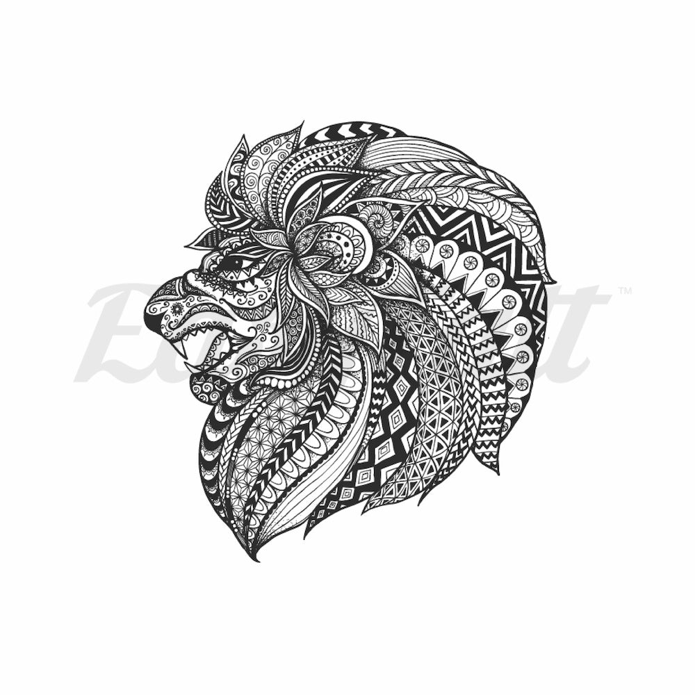 Patterned Lion - Temporary Tattoo