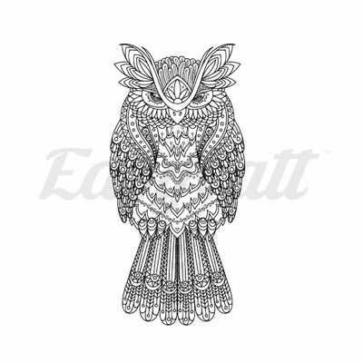 Patterned Owl - Temporary Tattoo