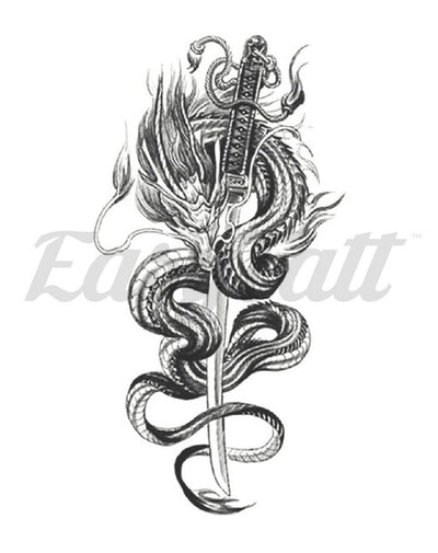 Samurai Dragon - Temporary Tattoo