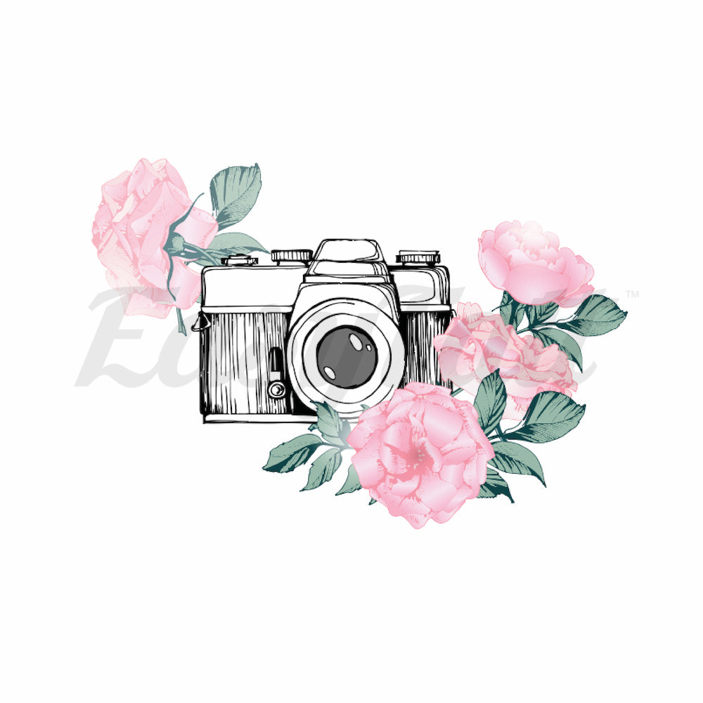 Vintage Floral Camera - Temporary Tattoo