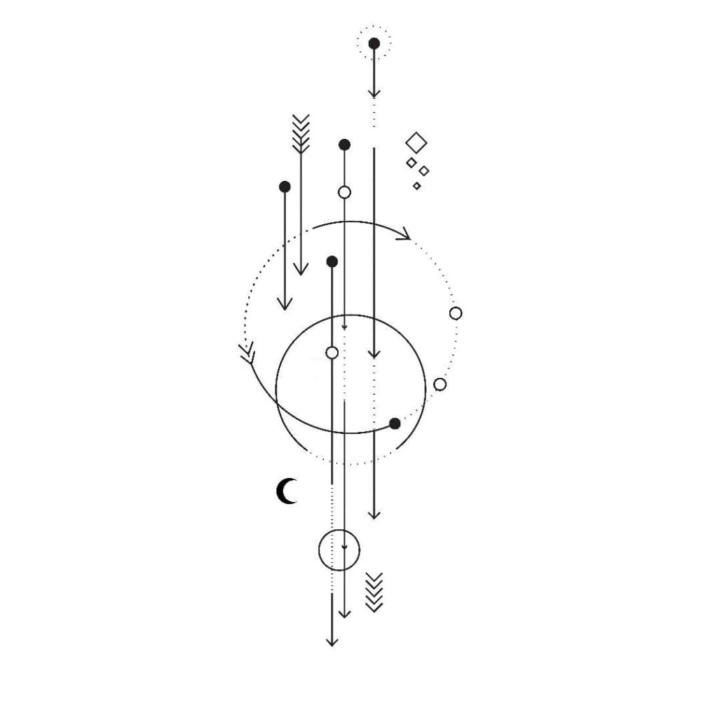 Abstract Arrows and Moon - Temporary Tattoo