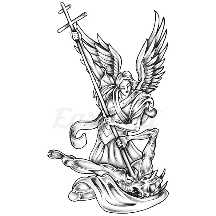 Archangel Michael Slaying Demon - Temporary Tattoo