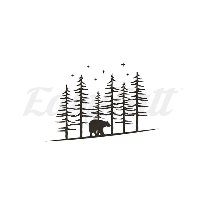 Bear in Forest - Temporary Tattoo