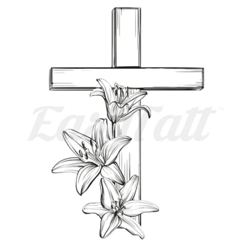 Cross with Lilies - Temporary Tattoo