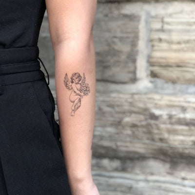 Cupid with Roses - Temporary Tattoo