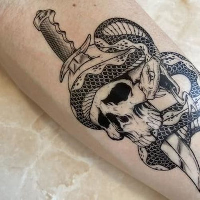 Dagger Through Skull - Temporary Tattoo