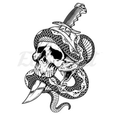 Dagger Through Skull with Snake - Temporary Tattoo