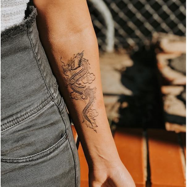 Dragon in Clouds - Temporary Tattoo
