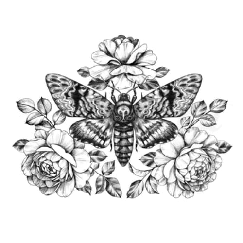 Floral Death Moth - Temporary Tattoo