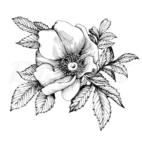 Flower and Leaves - Temporary Tattoo