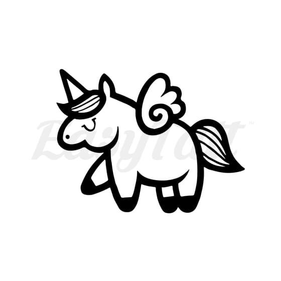 Flying Unicorn Cartoon - Temporary Tattoo