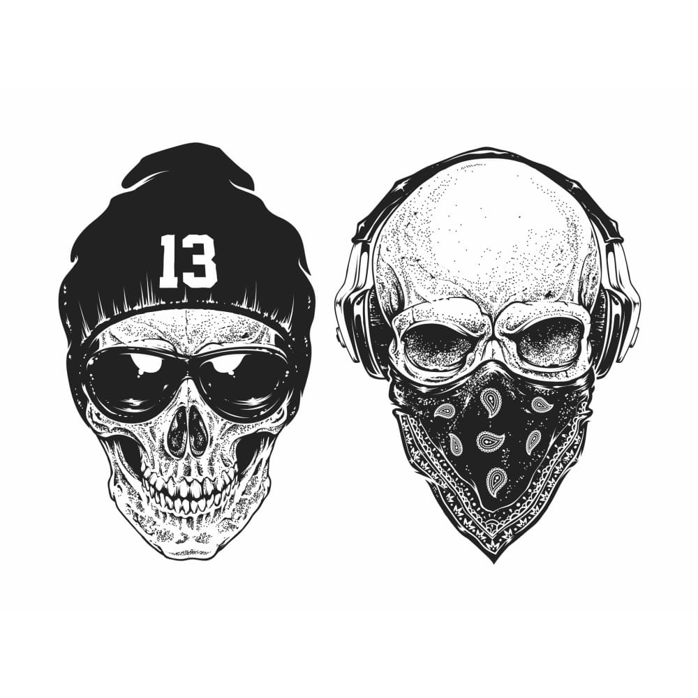 Gangsta Style Skull Set - Temporary Tattoo
