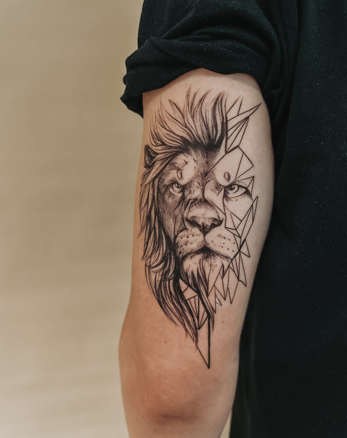 Geometric Lion - Temporary Tattoo