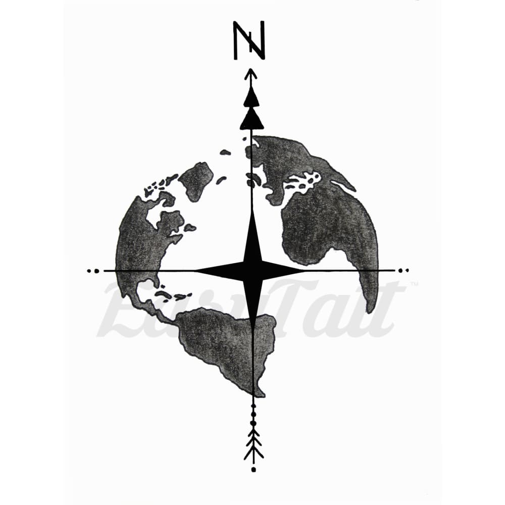 Globe Compass - By Carrie Dotson - Temporary Tattoo