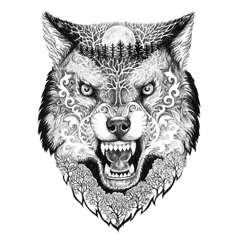 Growling Wolf - Temporary Tattoo