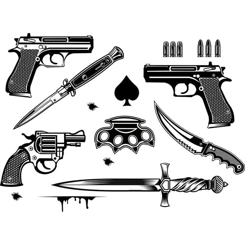 Guns and Knives Set - Temporary Tattoo