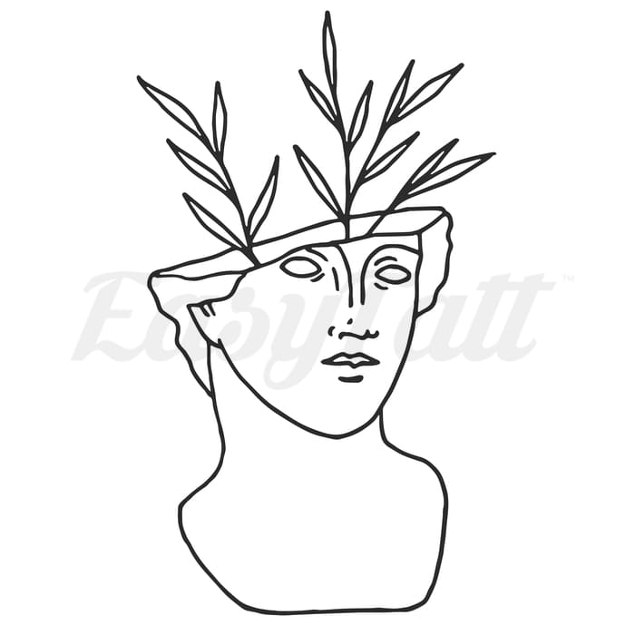 Head Statue with Olive Branch - Temporary Tattoo