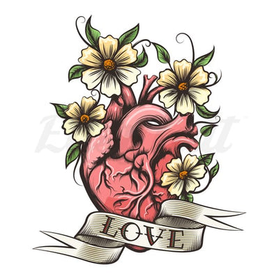 Heart and Daisies - Temporary Tattoo