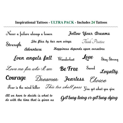 Inspirational Tattoos - ULTRA SET (24 Tattoos) - Temporary