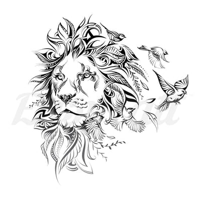 Lion and Birds - Temporary Tattoo