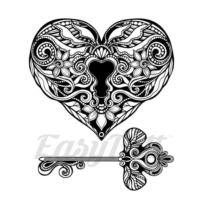 Love Heart and Key - Temporary Tattoo