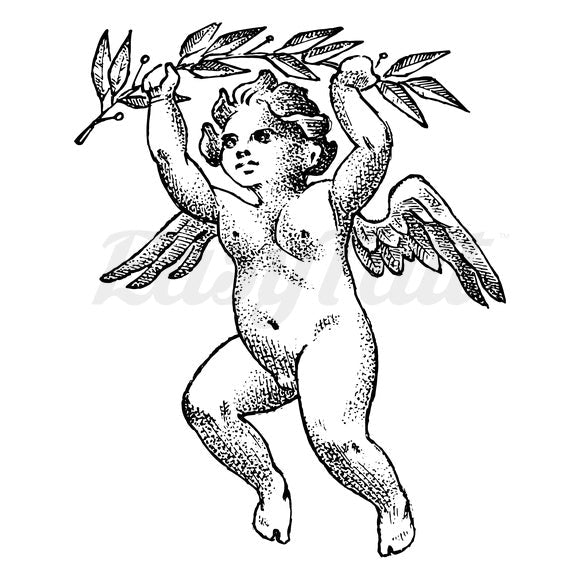 Cherub with Branch - Temporary Tattoo
