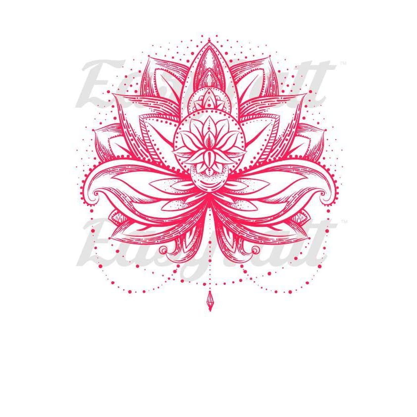 Pink Lotus Flower and Jewels - Temporary Tattoo