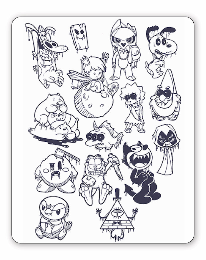 (15 Tattoos) Possessed Cartoon - Semi-Permanent Tattoos