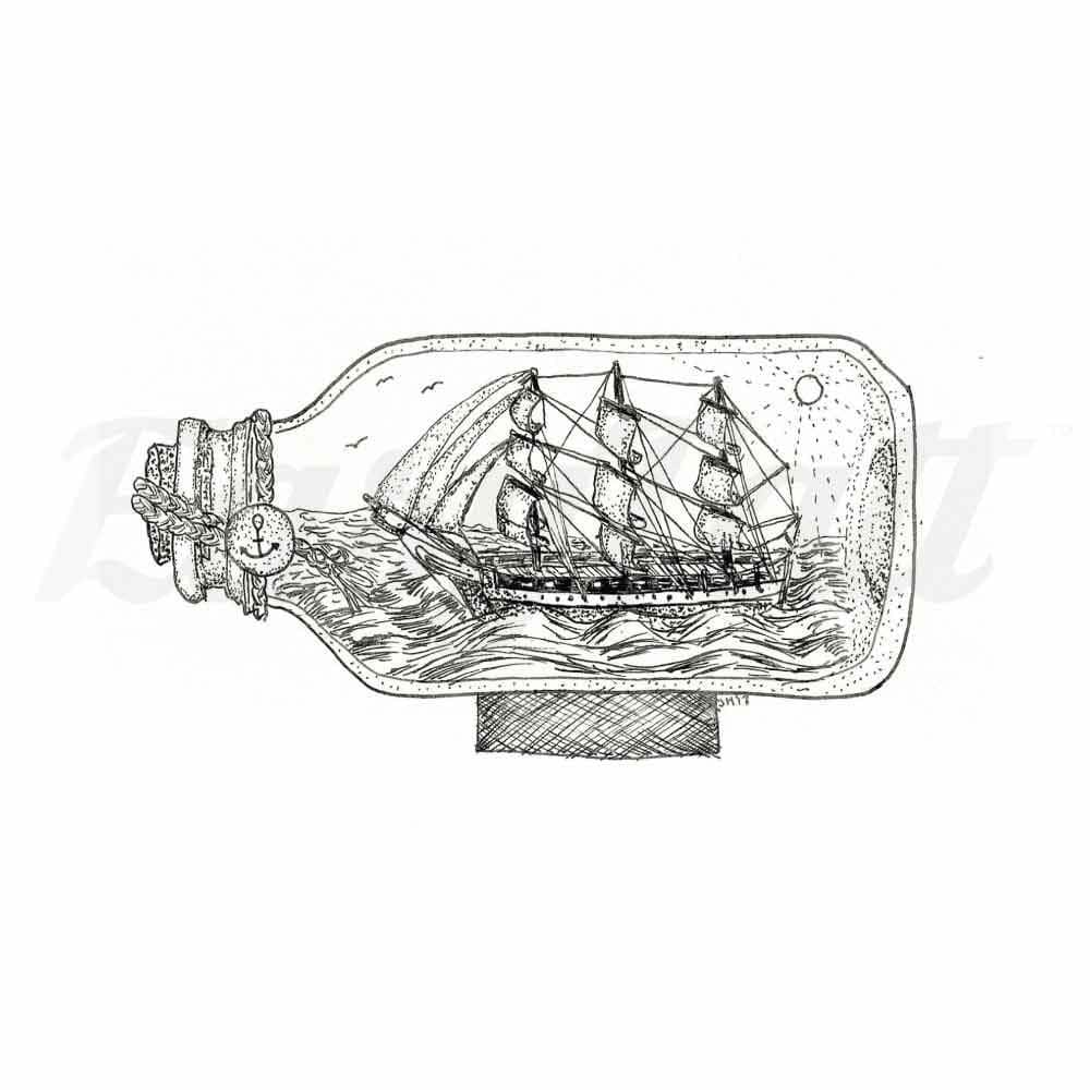 Ship in Bottle - By Jennifer Hayes - Temporary Tattoo