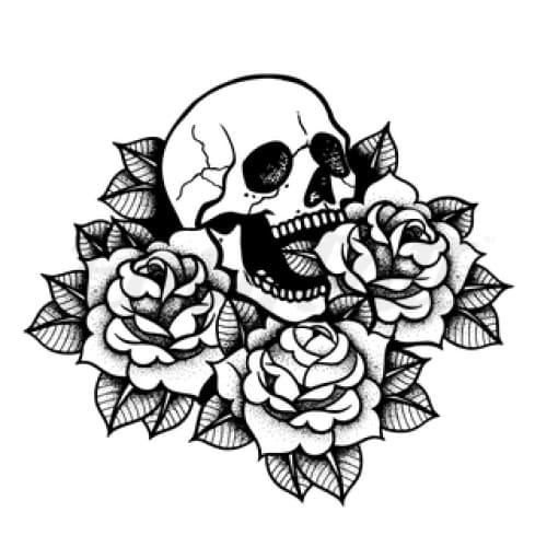 Skull and Roses - Temporary Tattoo