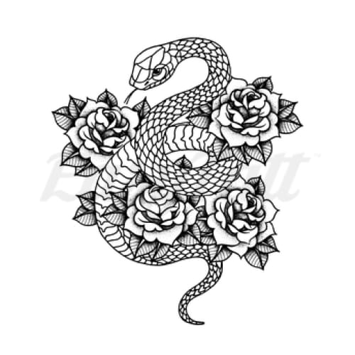 Snake and Roses - Temporary Tattoo