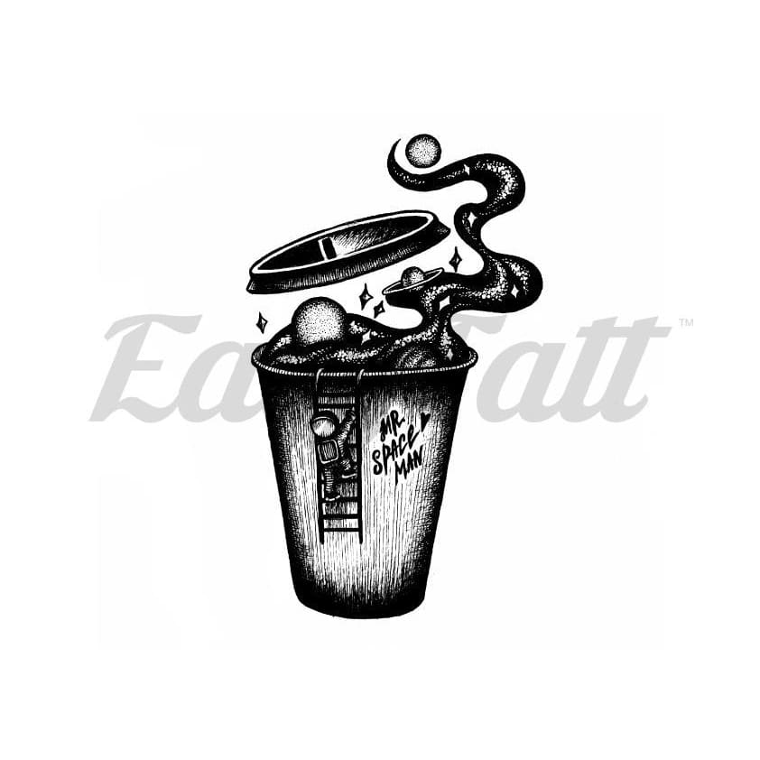 Spaceman Coffee - By Alexandra Yarushina - Temporary Tattoo