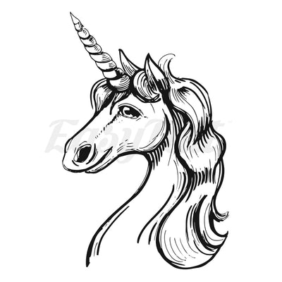Unicorn Head Cartoon - Temporary Tattoo