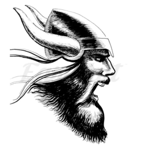 Viking in Horned Helmet - Temporary Tattoo