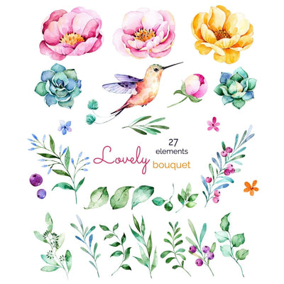 Watercolour Floral Set - Temporary Tattoo