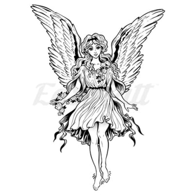 Young Woman Angel - Temporary Tattoo