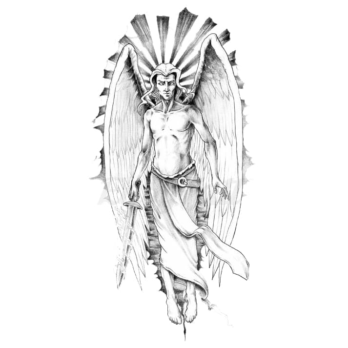 Archangel with Sword - Temporary Tattoo