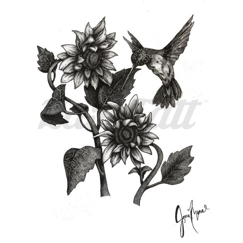 Bird and Flowers - By Joana Mena - Temporary Tattoo