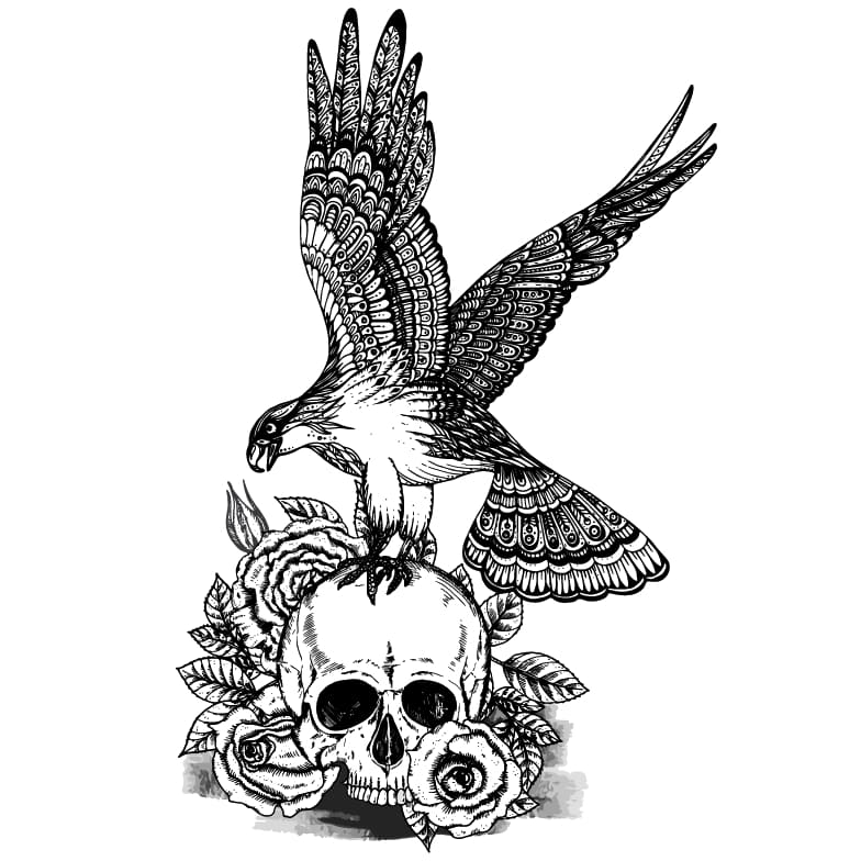 Bird and Skull - Temporary Tattoo