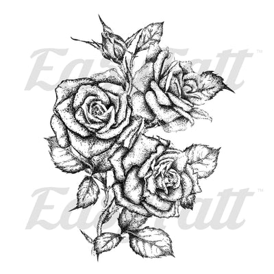 Black and Grey Roses - Temporary Tattoo