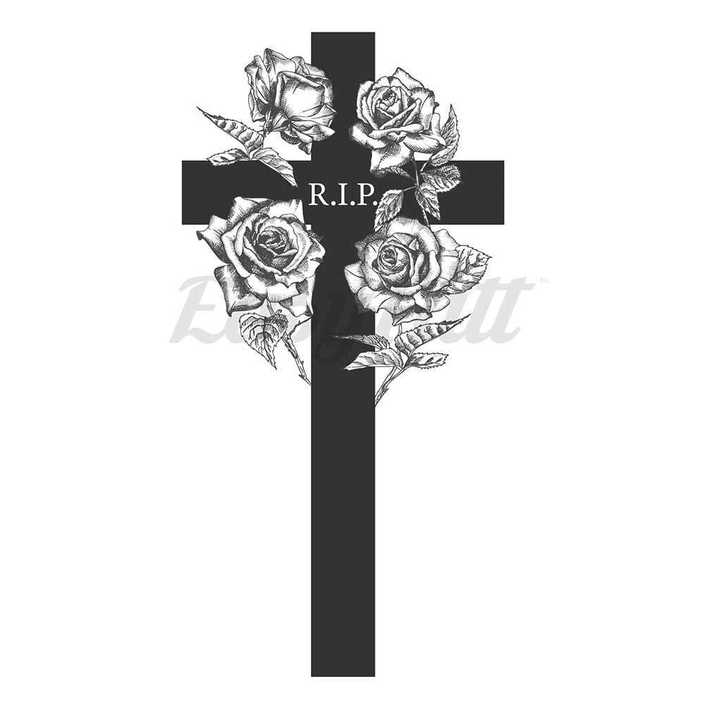 Black Floral Cross - Temporary Tattoo