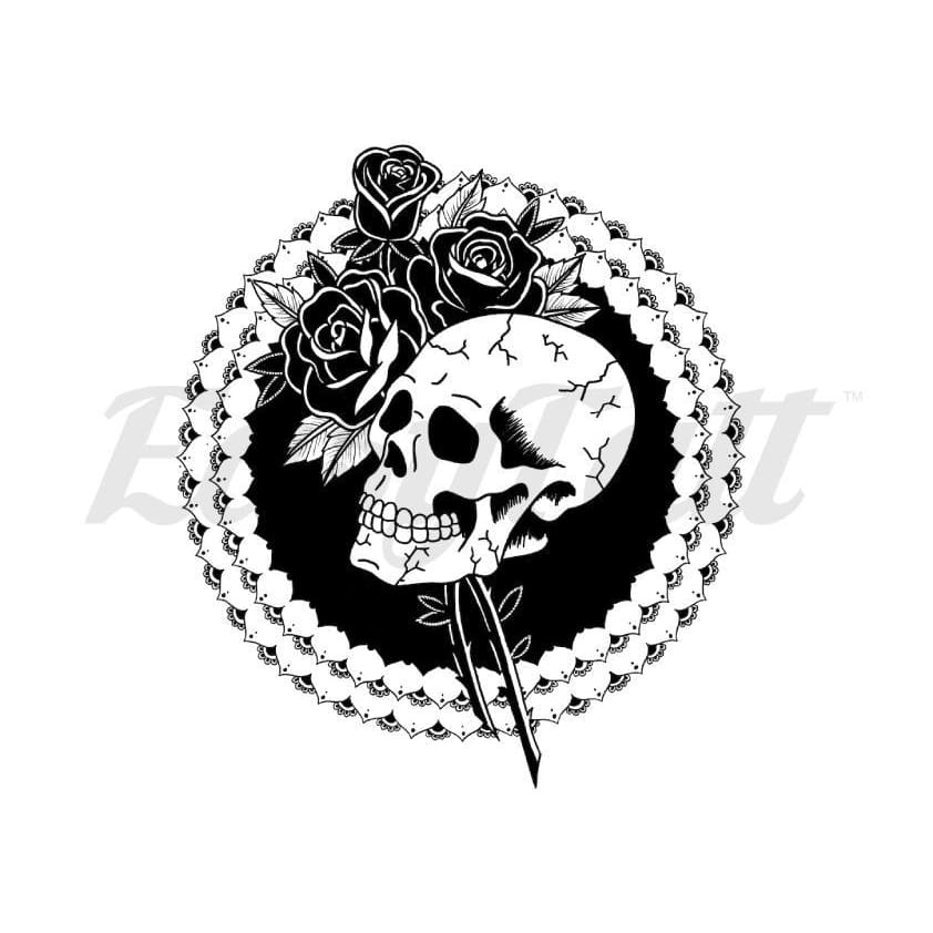 Black Rose Mandala Skull - By Georgia Mason - Temporary