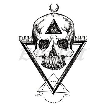 Damned Skull - By Alexandra Ramirez - Temporary Tattoo