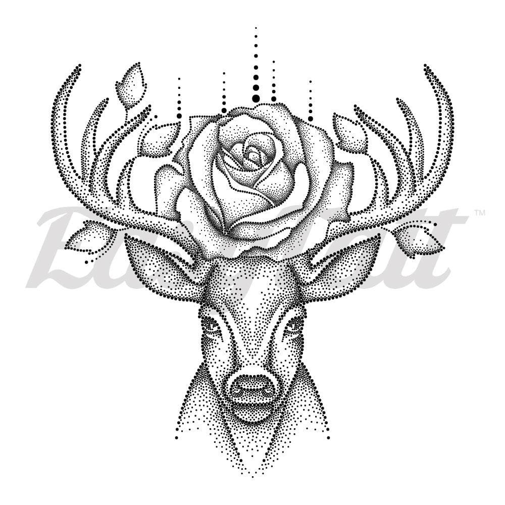 Deer and Rose - Temporary Tattoo