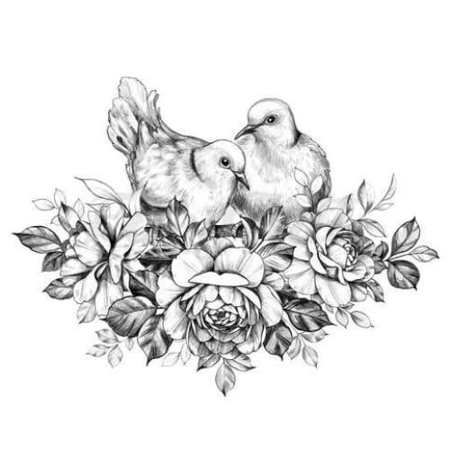 Doves on Roses - Temporary Tattoo